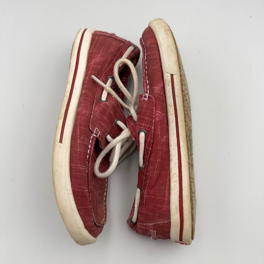 LL Bean Womens Red Canvas Boat Shoes Size 7.5 M 503205 Nautical Loafers - Picture 3 of 8